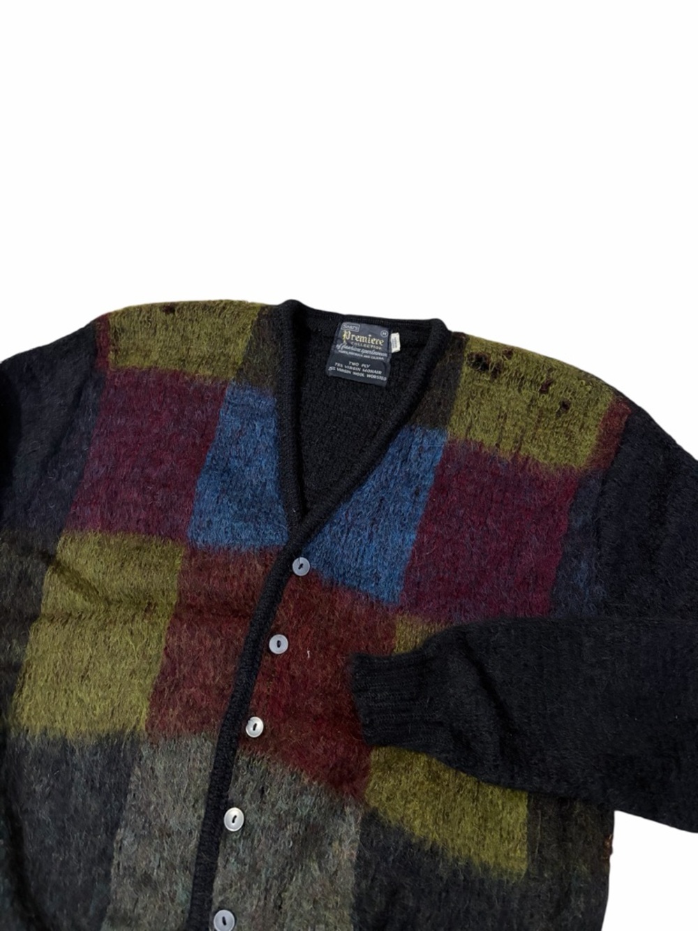 VTG Sears Premiere Two Ply Mohair Wool Cardigan Sweater Mens Medium 70s READ